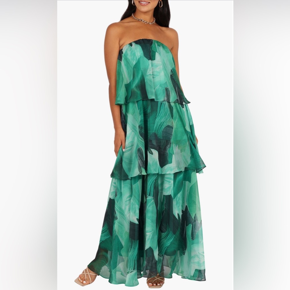 Petal & Pup Bloom Strapless Tiered Chiffon Maxi Dress